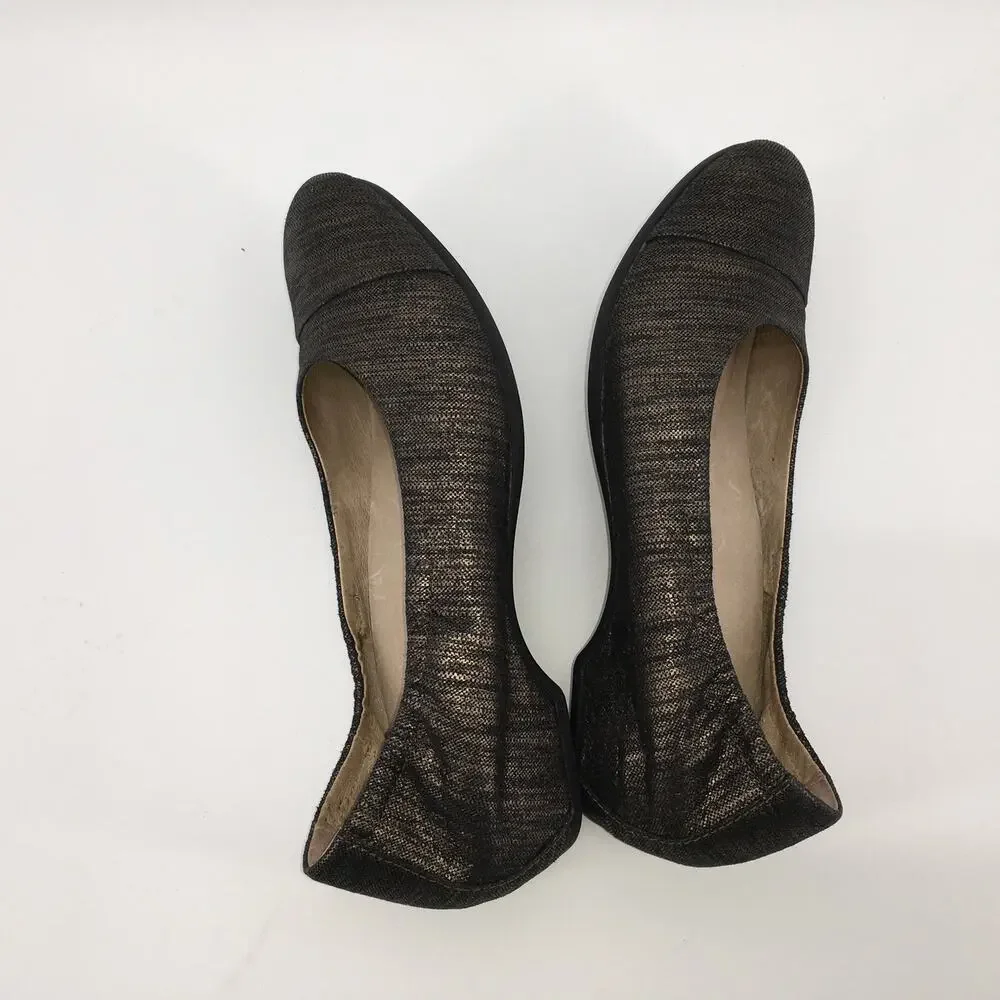 Dansko Lisanne Ballet Flat Pewter Leather Womens 38 7.5-8 Metallic Gold Black